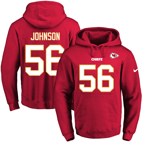 Nike Chiefs #56 Derrick Johnson Red Name & Number Pullover NFL Hoodie - Click Image to Close